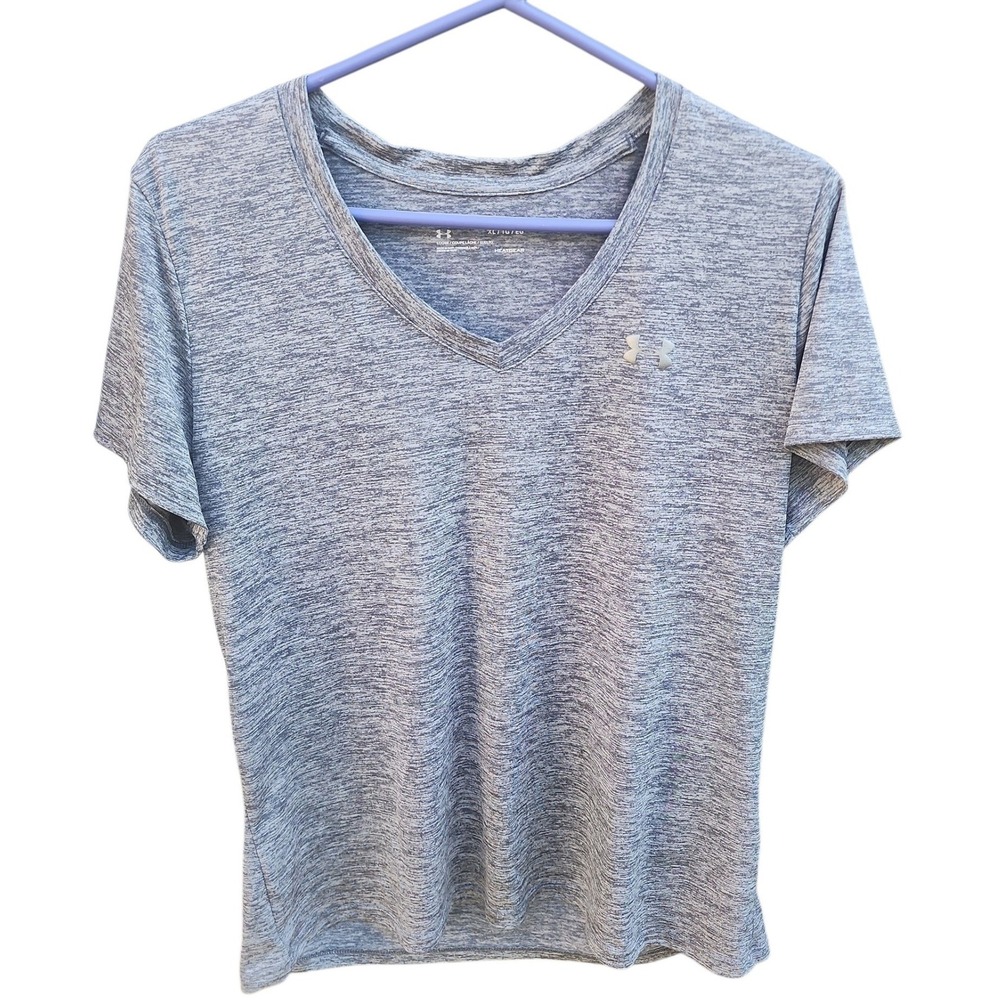 Under Armour Womens XL Gray HeatGear V-Neck Space Dye Short Sleeve Shirt